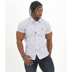 Oxcloth Muscle Fit Dress Shirt Short Sleeve Athletic Button Down Highland Mens M